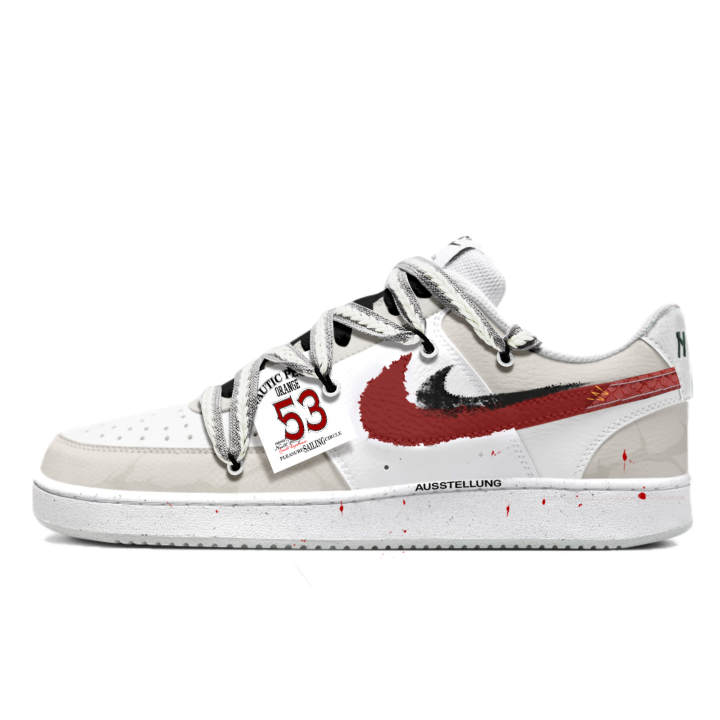 Nike Nike Court Vision 1 Slip Resistant Cushioning Low top Skateboard Shoes Men's White Red