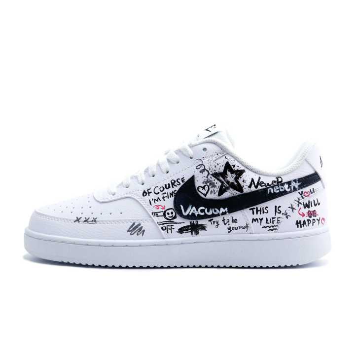 Nike Nike Court Vision 1 Graffiti Star Slip Resistant Lightweight Low top Skateboard Shoes Men's Black White