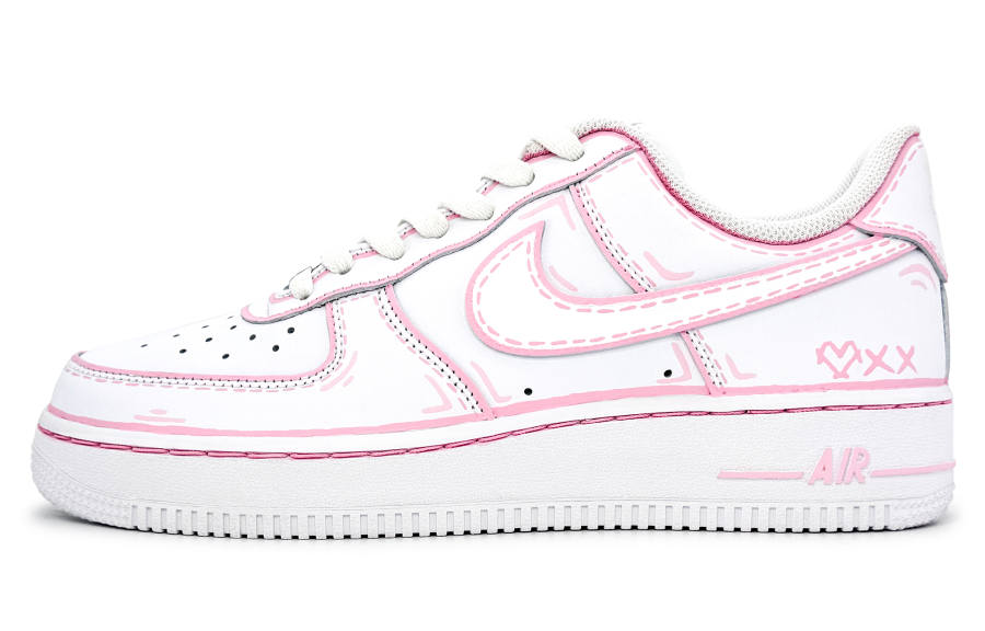 Nike Nike Air Force 1 Slip Resistant Abrasion Resistant Low top Skateboard Shoes Women's White Pink