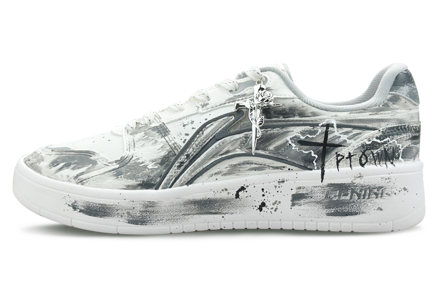 Li-Ning Li Ning Sycee V2 Dark Jungle Slip Resistant Cushioning Low top Skateboard Shoes Men's White Gray