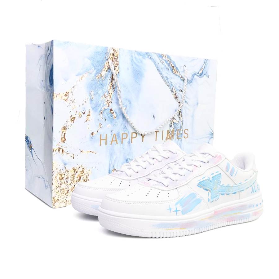 XTEP Air Force 1 Slip Resistant, Abrasion Resistant, Breathable Low top Skateboard Shoes Unisex White Blue