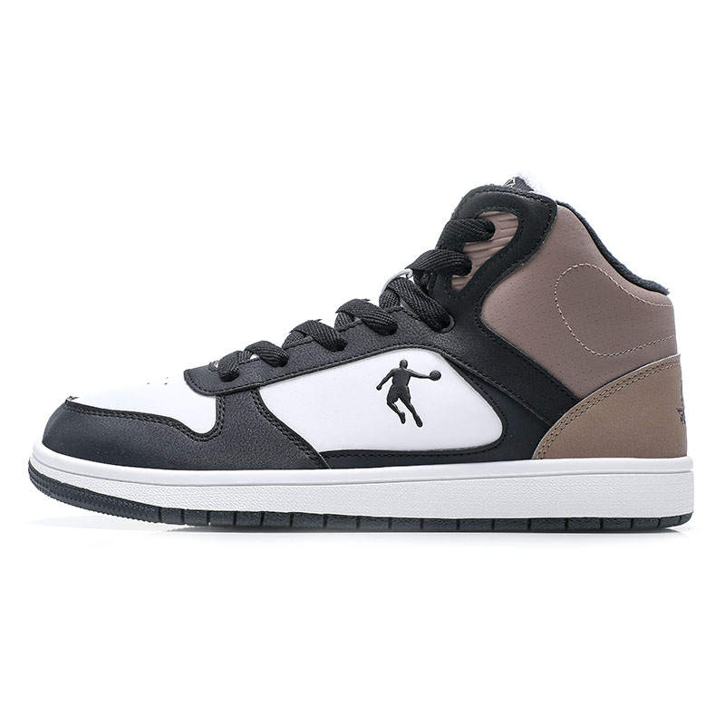 QIAODAN Slip Resistant Abrasion Resistant High top Skateboard Shoes Men's White Black Brown