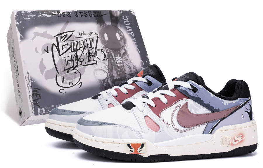 Nike Nike Full Force Da Vinci Custom, Box, Facial Design Low top Skateboard Shoes Men's Blue Gray Red