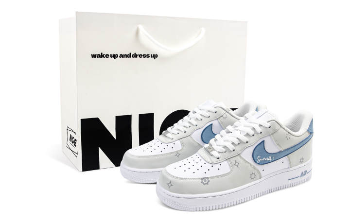 Nike Nike Air Force 1 Abrasion Resistant Low top Skateboard Shoes Unisex White Blue