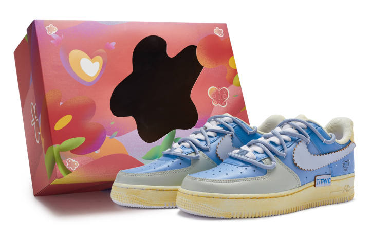 Nike Nike Air Force 1 Low top Skateboard Shoes Men's Blue Yellow Gray