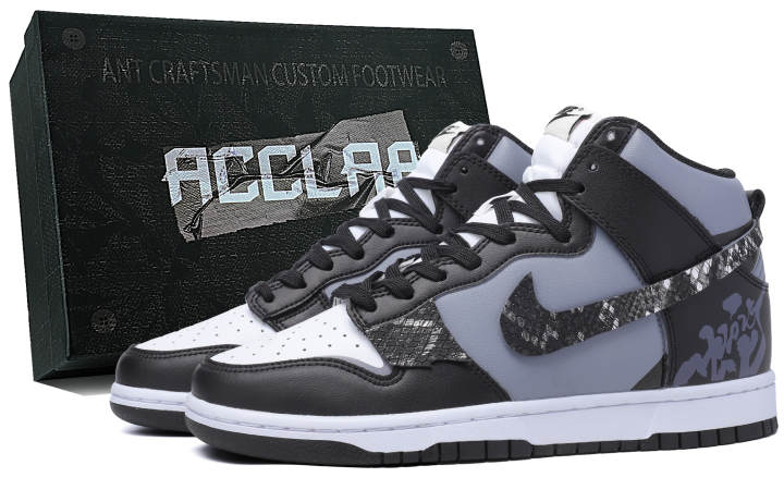 Nike Nike Dunk Leather Abrasion Resistant High top Skateboard Shoes Unisex Silver Black
