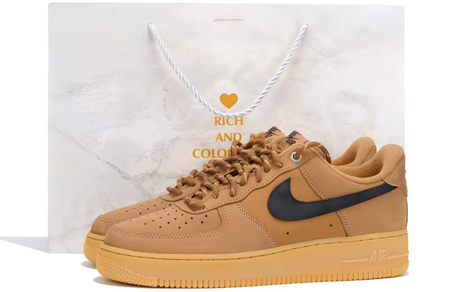 Nike Nike Air Force 1 Slip Resistant, Abrasion Resistant, Lightweight Low top Skateboard Shoes Unisex Yellow Brown Black