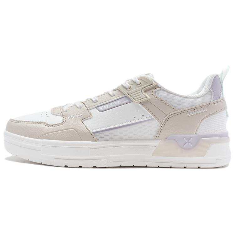 XTEP Synthetic Leather Abrasion Resistant Low top Skateboard Shoes Women's Beige White Purple