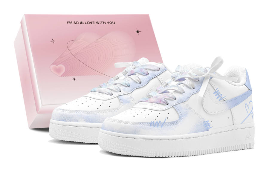 Nike Nike Air Force 1 Air Force 1, Couple's, Romantic Favor, Blue Wish, Ink Dyed Graffiti, Versatile Fashion Low top