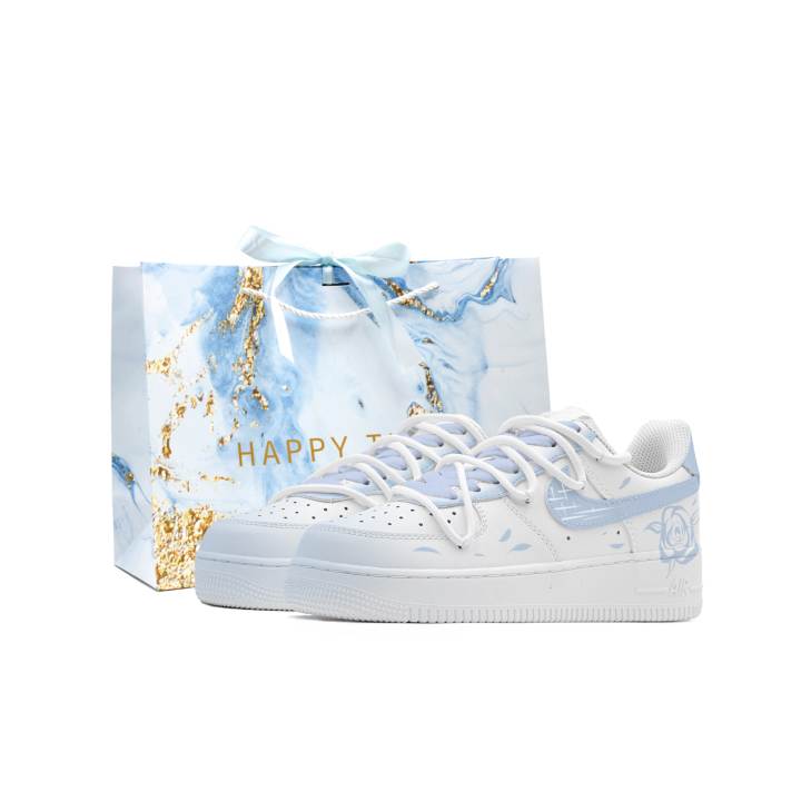 Nike Nike Air Force 1 Abrasion Resistant Abrasion Resistant Low top Skateboard Shoes Unisex Blue White