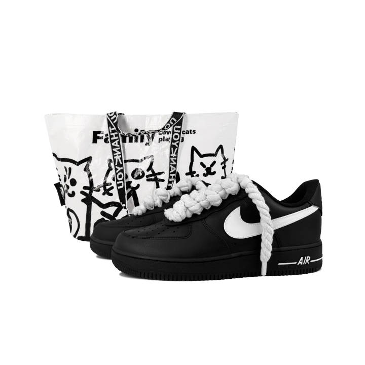 Nike Nike Air Force 1 Slip Resistant Abrasion Resistant Low top Skateboard Shoes Unisex Black