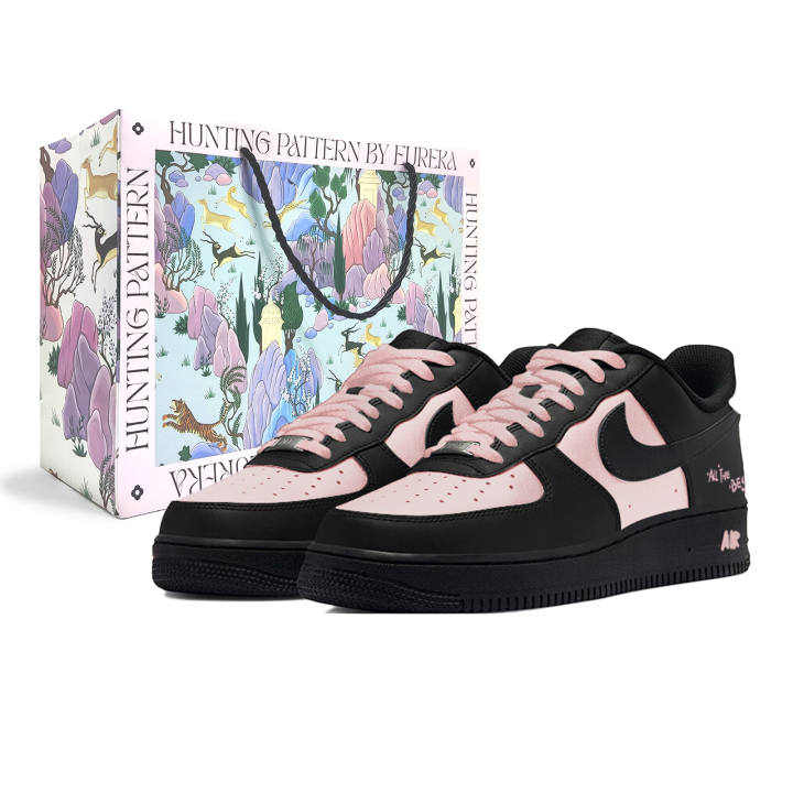 Nike Nike Air Force 1 Romantic Cherry Blossom Coverage Abrasion Resistant Low top Skateboard Shoes Women's Black Pink
