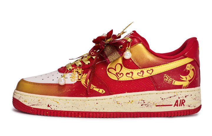 Nike Nike Air Force 1 Walking Planet, Double Magpie Brings Joy Low top Skateboard Shoes Unisex Red White Gold
