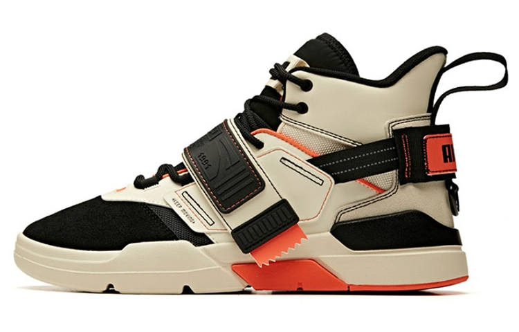 Anta Life Collection Casual Abrasion Resistant Slip Resistant High top Skateboard Shoes Men's Black Orange