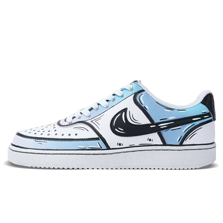 Nike Nike Court Vision 1 Synthetic Leather Slip Resistant Cushioning Low top Skateboard Shoes Men's Blue White Black