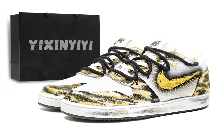 Nike Nike EBERNON Slip Resistant Abrasion Resistant Low top Skateboard Shoes Men's Black Gold