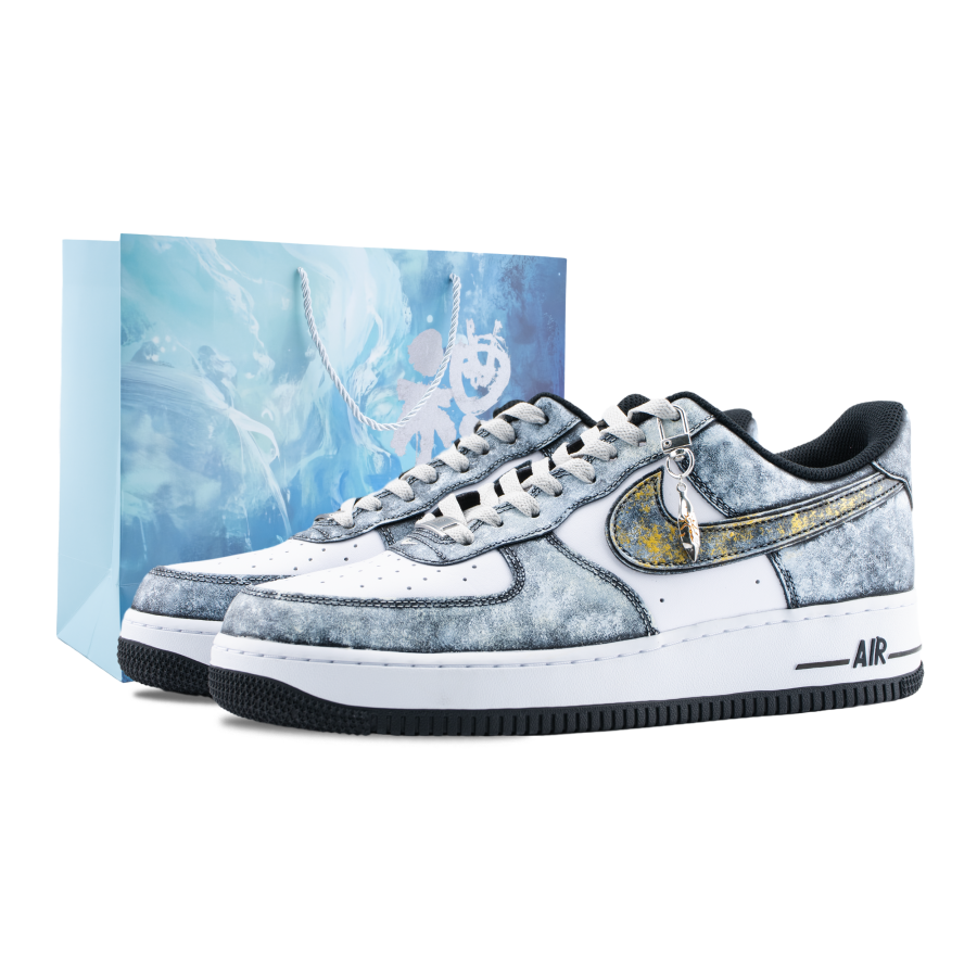 Nike Nike Air Force 1 The Art Of Dragon Seeking Abrasion Resistant Low top Skateboard Shoes Unisex Gray Gold