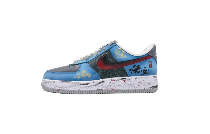 Nike Nike Air Force 1 Slip Resistant Abrasion Resistant Low top Skateboard Shoes Men's Gray Blue Red