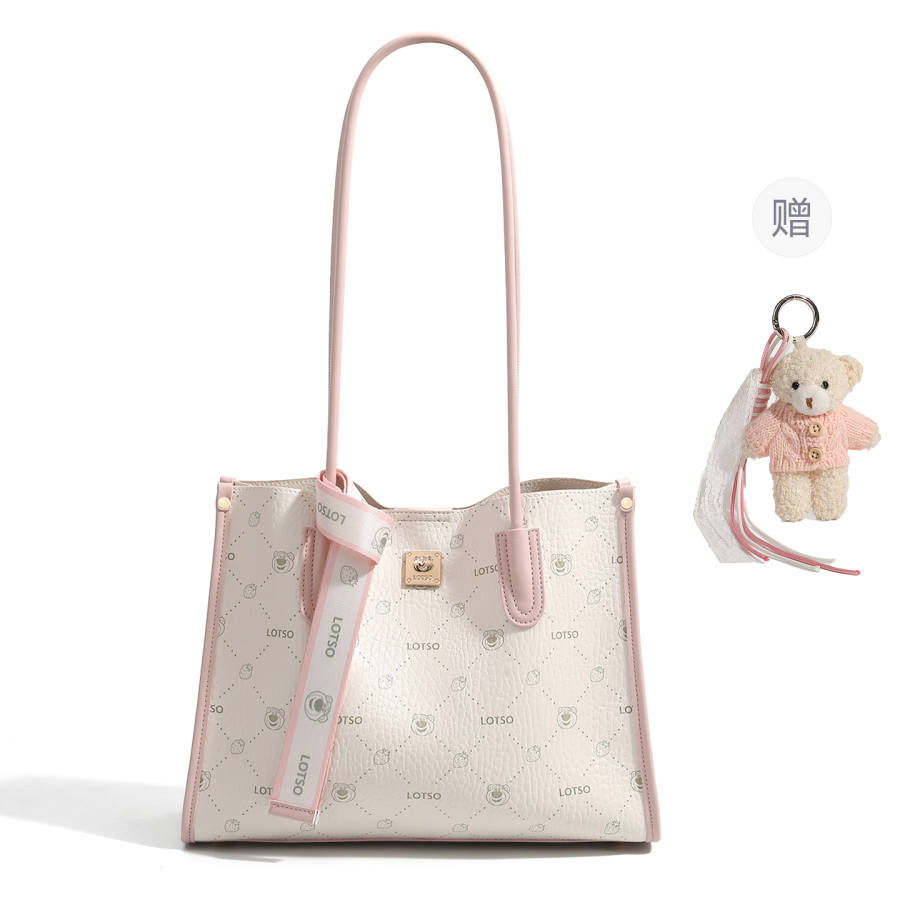 Disney Lotso Leather Shoulder Bag Regular Women's Caramel Brown/Cherry Blossom Pink