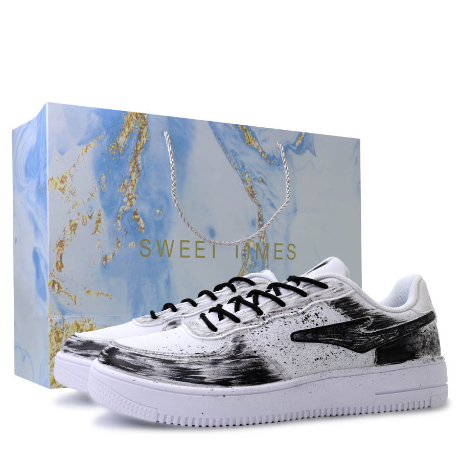 Erke Skateboard Coverage Cushioning Abrasion Resistant Low top Skateboard Shoes Men's Black White