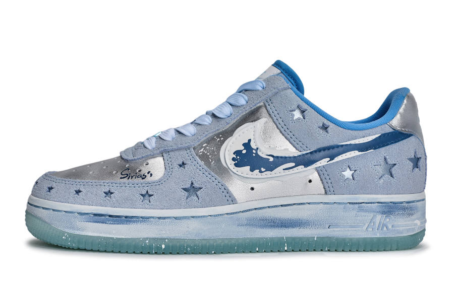 Nike Nike Air Force 1 Walking Planet, Silver Sea Of Stars Low top Skateboard Shoes Women's White Blue Silver