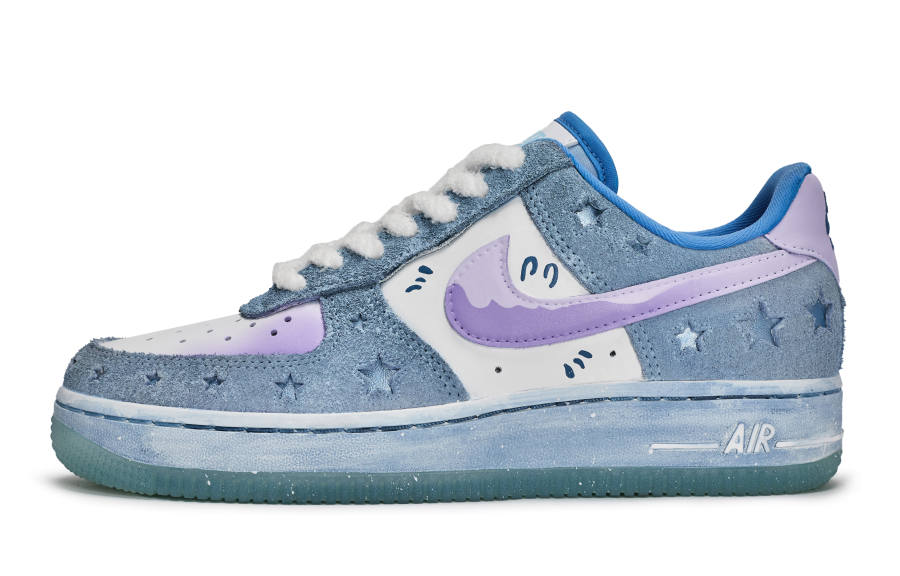Nike Nike Air Force 1 REGO Hot Dog, Xingfu Bunny Low top Skateboard Shoes Women's Blue Purple