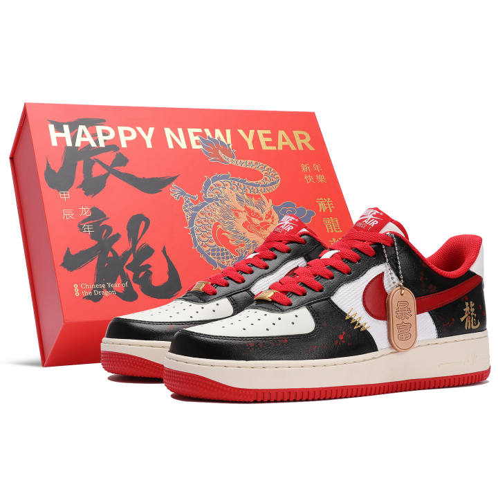 Nike Nike Air Force 1 Cushioning, Wear Resistant Low top Skateboard Shoes Unisex Black Red