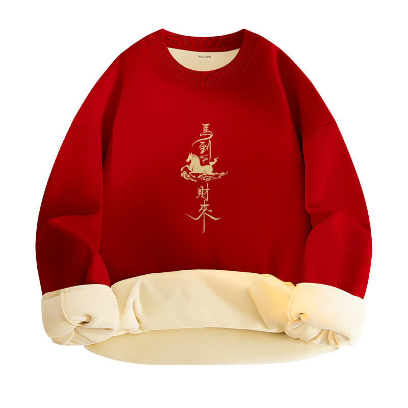 Tonlion Sweatshirts Unisex Crew Neck Thickened Regular