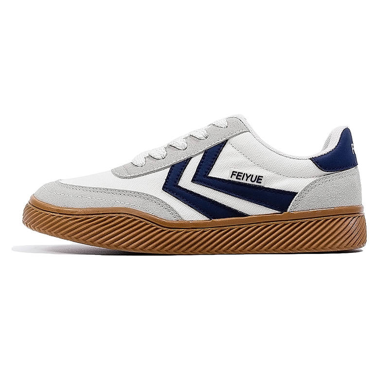 FEIYUE Slip-Resistant, Abrasion-Resistant, Lightweight Low-top Skateboard Shoes Unisex Beige Dark Blue