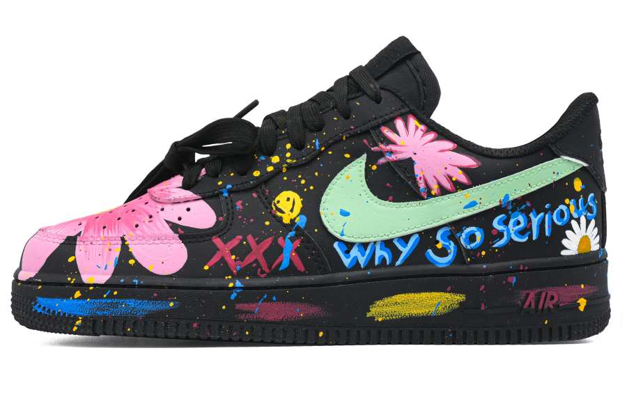 Nike Nike Air Force 1 Vibrant Youth Lightweight Low top Skateboard Shoes Unisex Black Green