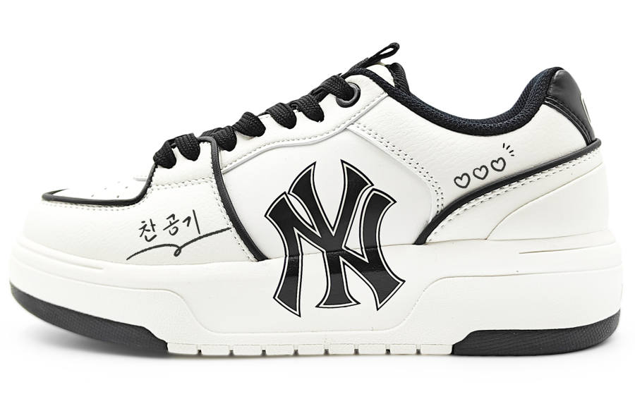 MLB Chunky Liner Pu Abrasion Resistant Low top Skateboard Shoes Unisex Black White