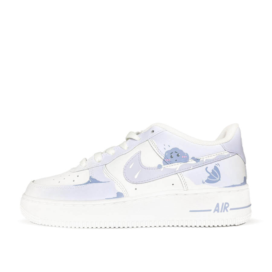 Nike Nike Air Force 1 Small Dark Clouds Low top Skateboard Shoes For Women's GS Blue White
