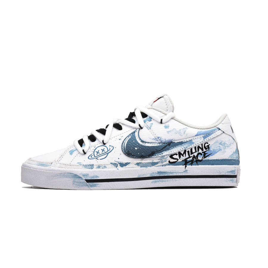 Nike Nike Court Legacy Planet Smiley Face Slip Resistant Low top Skateboard Shoes Unisex Blue White