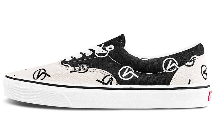 Vans Era Full Print Retro Casual Skate Shoes Unisex Black Beige 'Black White'