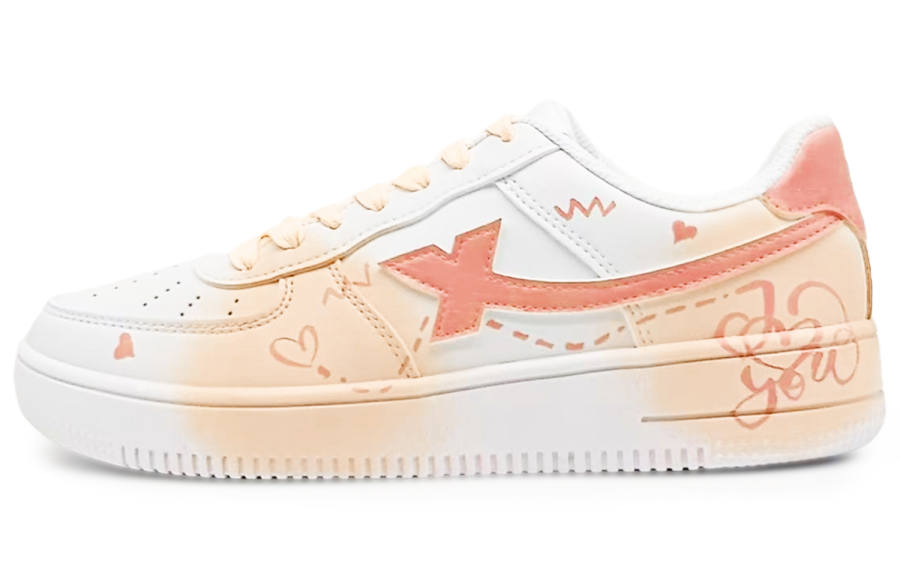 XTEP Air Force 1 Coverage Slip Resistant And Abrasion Resistant Low top Skateboard Shoes Women's Orange White