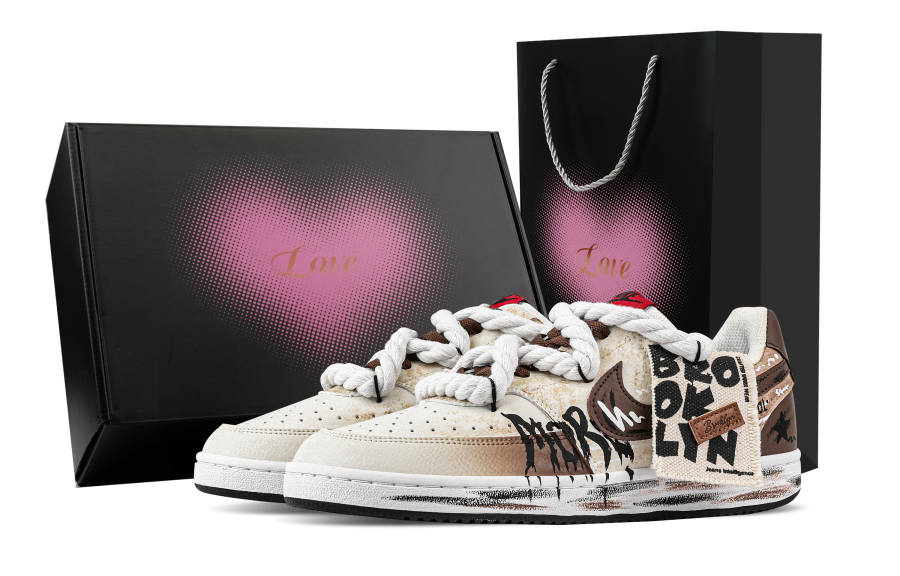 Nike Nike Court Vision 1 Ruined City, Heart Box Abrasion Resistant Low top Skateboard Shoes Men's Brown White