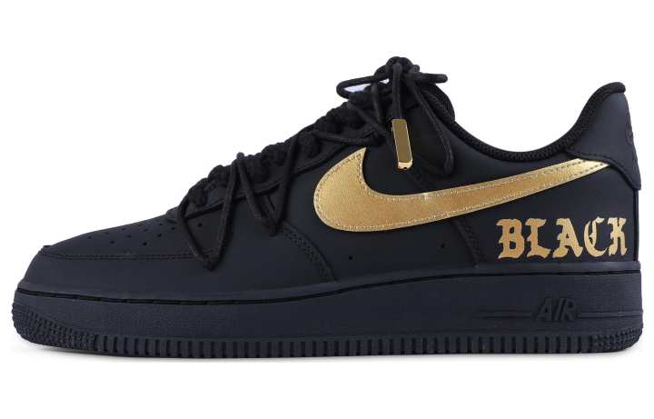 Nike Nike Air Force 1 Pu Abrasion Resistant Balance Low top Skateboard Shoes Unisex Black Gold