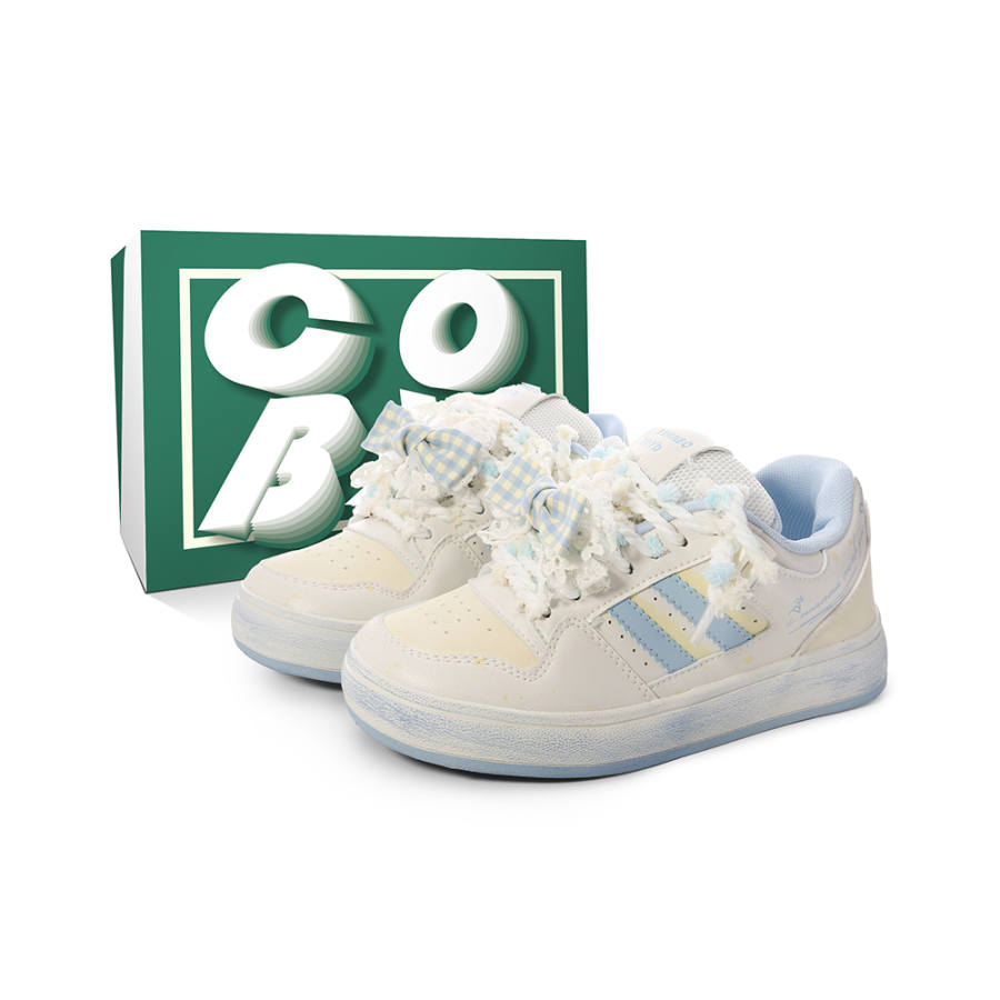 Cobx Cob Abrasion Resistant Lightweight Slip Resistant Low top Skateboard Shoes Women's Yellow Blue