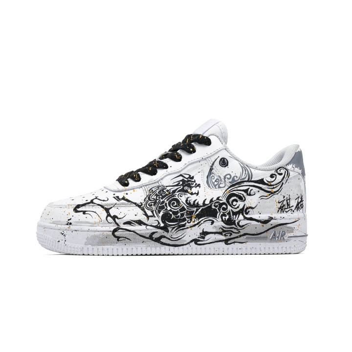 Nike Nike Air Force 1 Qilin Abrasion Resistant Low top Skateboard Shoes Unisex Black White