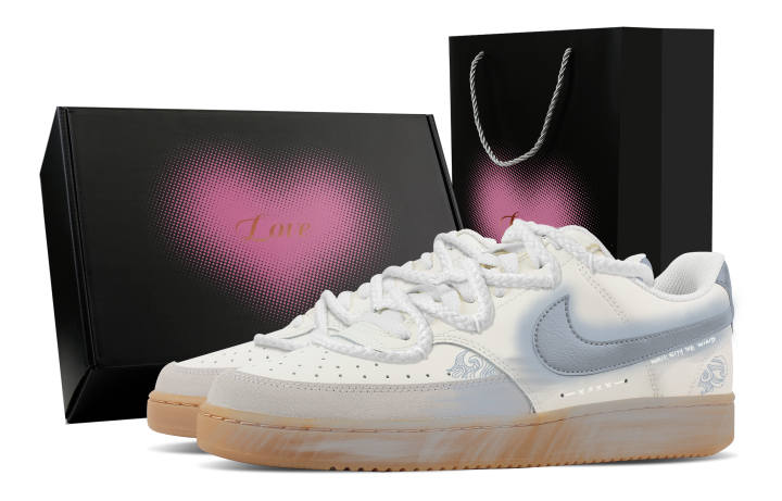 Nike Nike Court Vision Gray Cloud Layer, Heart Box Abrasion Resistant Low top Skateboard Shoes Men's Blue White