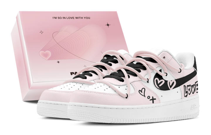 Nike Nike Air Force 1 Black Pink Love Low top Skateboard Shoes Women's White