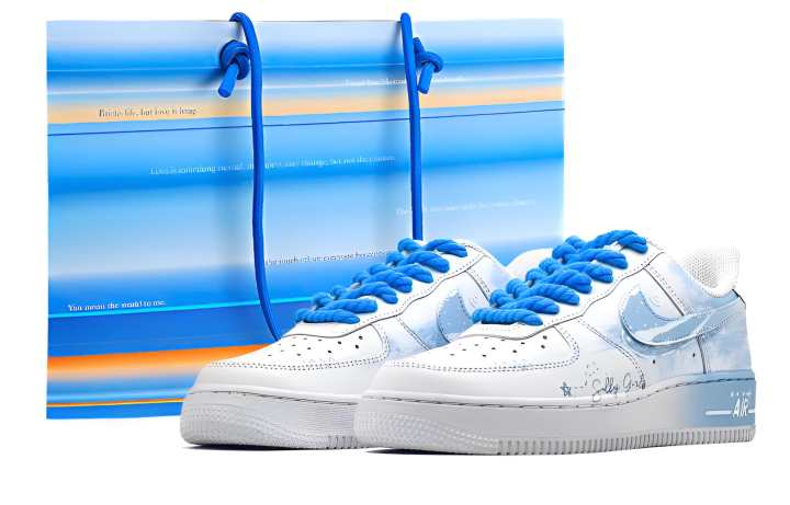 Nike Nike Air Force 1 Blue Tide Painted Feather, Shopping Bag Abrasion Resistant Abrasion Resistant Low top Skateboard Shoes