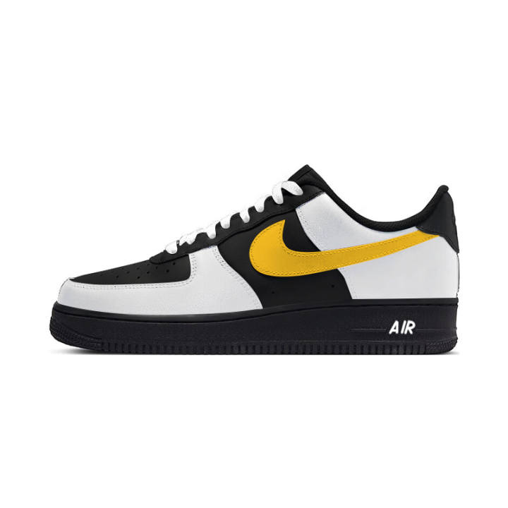 Nike Nike Air Force 1 Abrasion Resistant Abrasion Resistant Low top Skateboard Shoes Unisex Black White Yellow