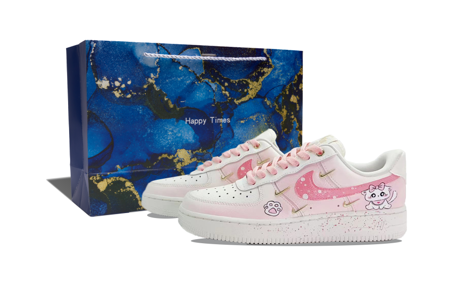 Nike Nike Air Force 1 Slip Resistant Cushioning Abrasion Resistant Low top Skateboard Shoes Women's White Pink