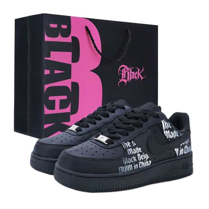 Nike Nike Air Force 1 Slip Resistant Abrasion Resistant Low top Skateboard Shoes Unisex Black