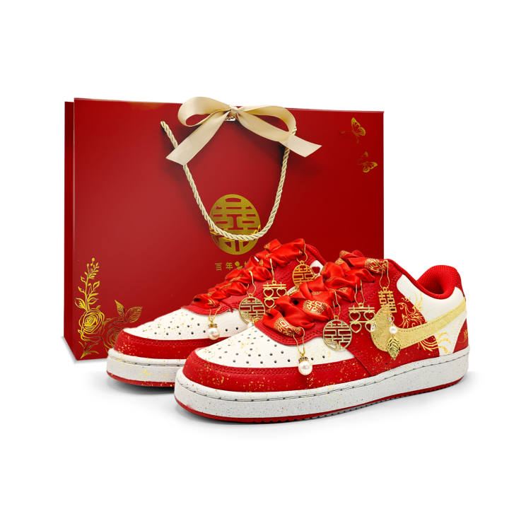 Nike Nike Court Vision Cushioning, Wear Resistant Low top Skateboard Shoes Unisex Red White Gold