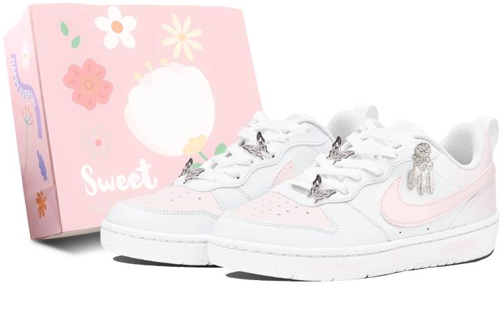 Nike Nike Court Borough Peach Pink Honey Dew Leather Slip Resistant Low top Skateboard Shoes GS Pink White