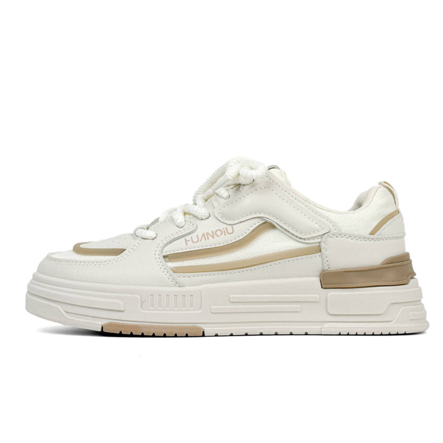 HUANQIU Coverage Cushioning Abrasion Resistant Low top Skateboard Shoes Men's Beige Khaki