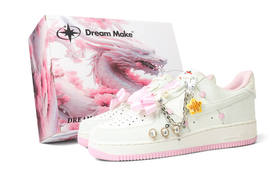 Nike Nike Air Force 1 Pink Romantic Pink Box Slip Resistant Cushioning Low top Skateboard Shoes Women's Ecru