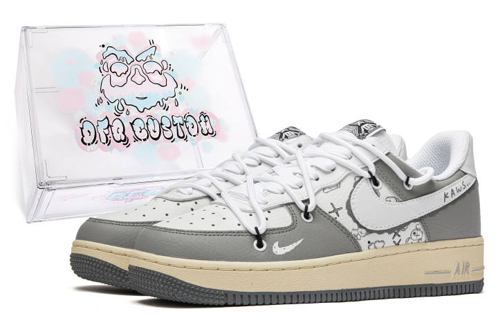 Nike Nike Air Force 1 Low Da Vinci Custom, Box, Stable Low top Skateboard Shoes Women's Gray White